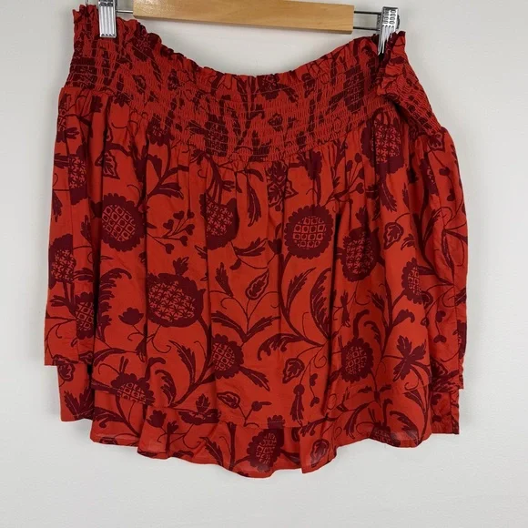 Anthropologie Two-Piece Set Beaded Bandeau Tie Front Top & Smocked Mini Skirt XL - Picture 7 of 11